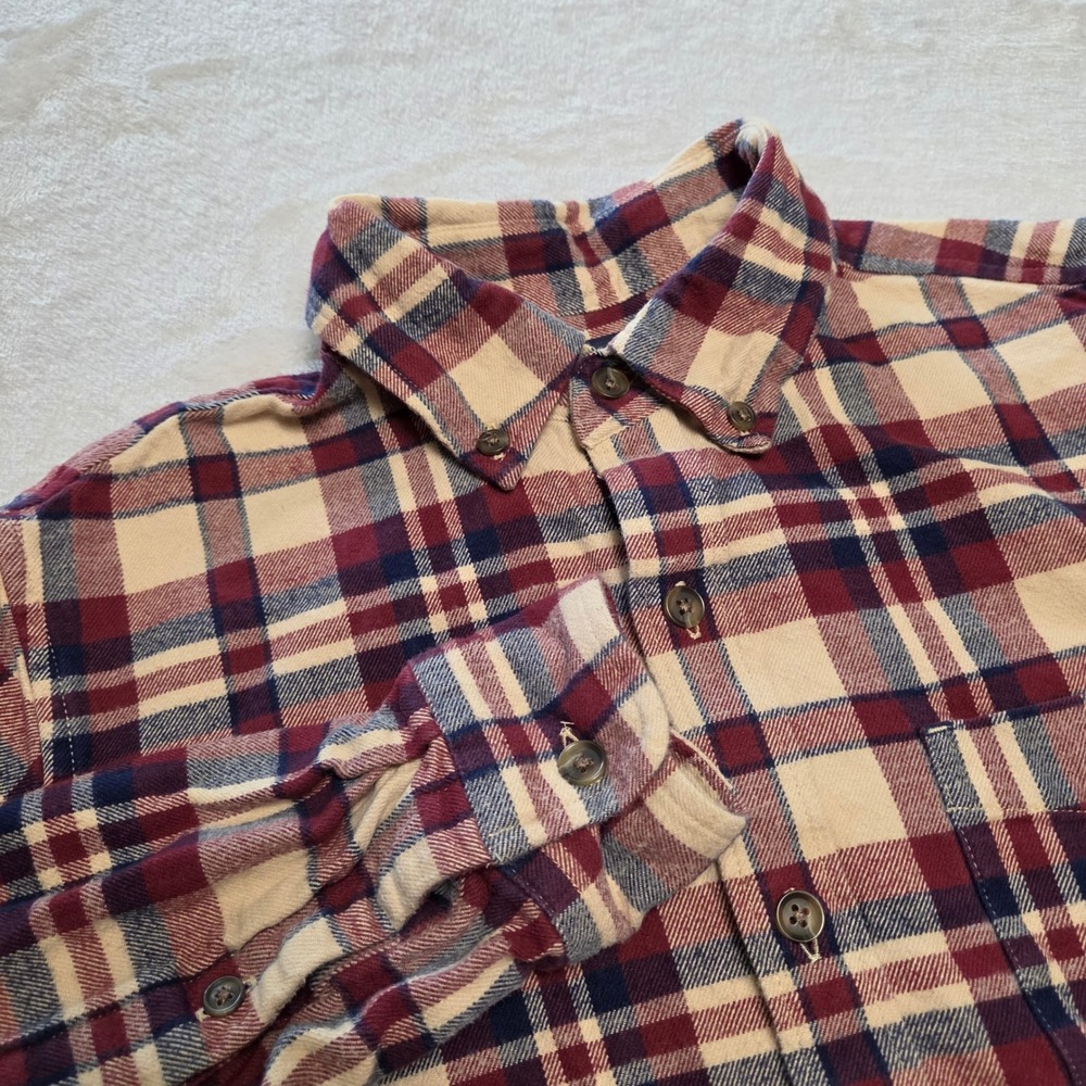 Lands End Mens Small Traditional Fit Plaid Flannel Shirt Burgundy Navy - Picture 1 of 8